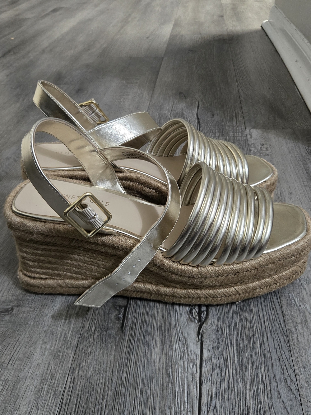 BCBGeneration Metallic Gold Coil-Strap Espadrille Wedges